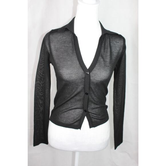 White Fox sheer cropped cardigan top trendy goth button front XS academia casual - Picture 1 of 9